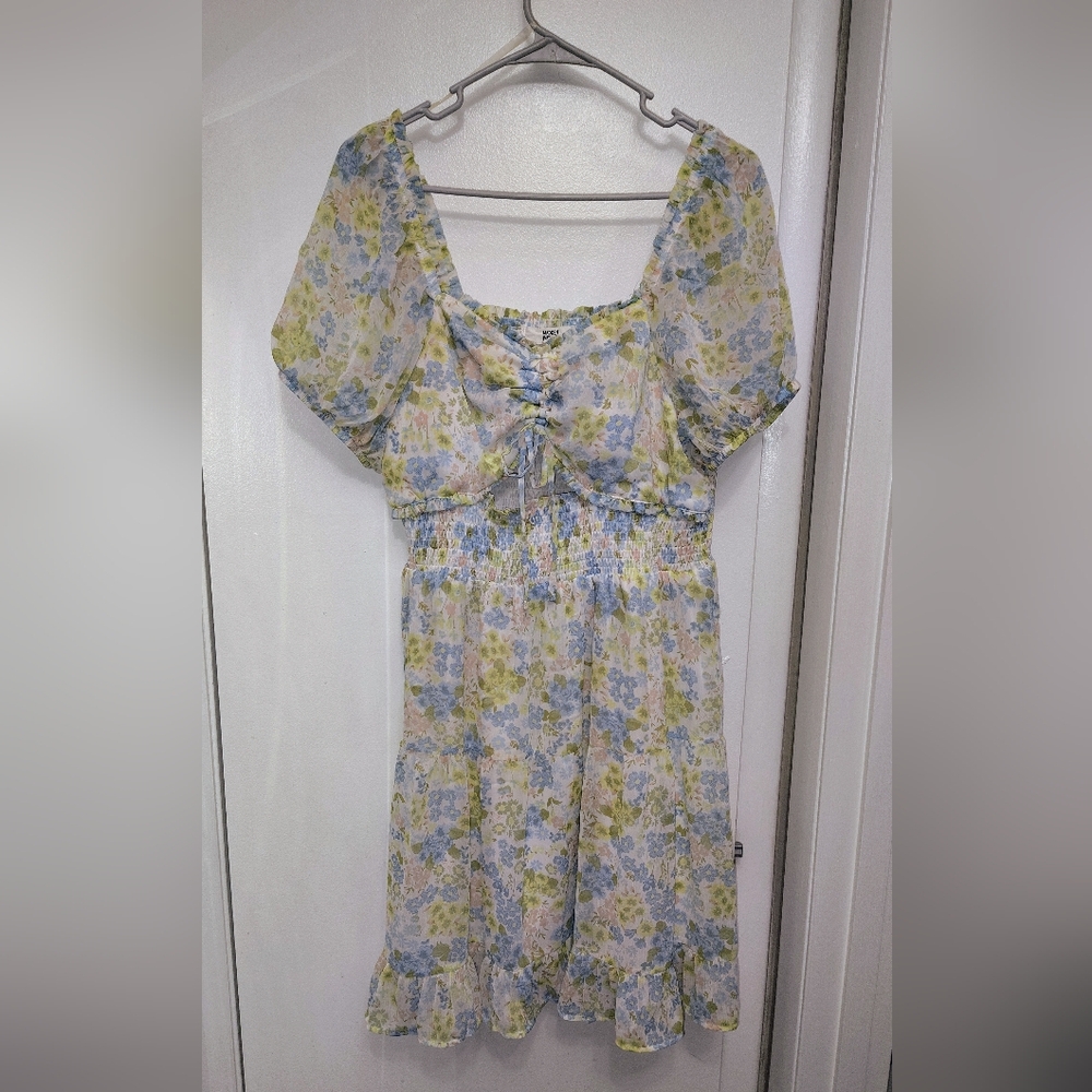 Floral Kids Dress with Blue and Green Accents
